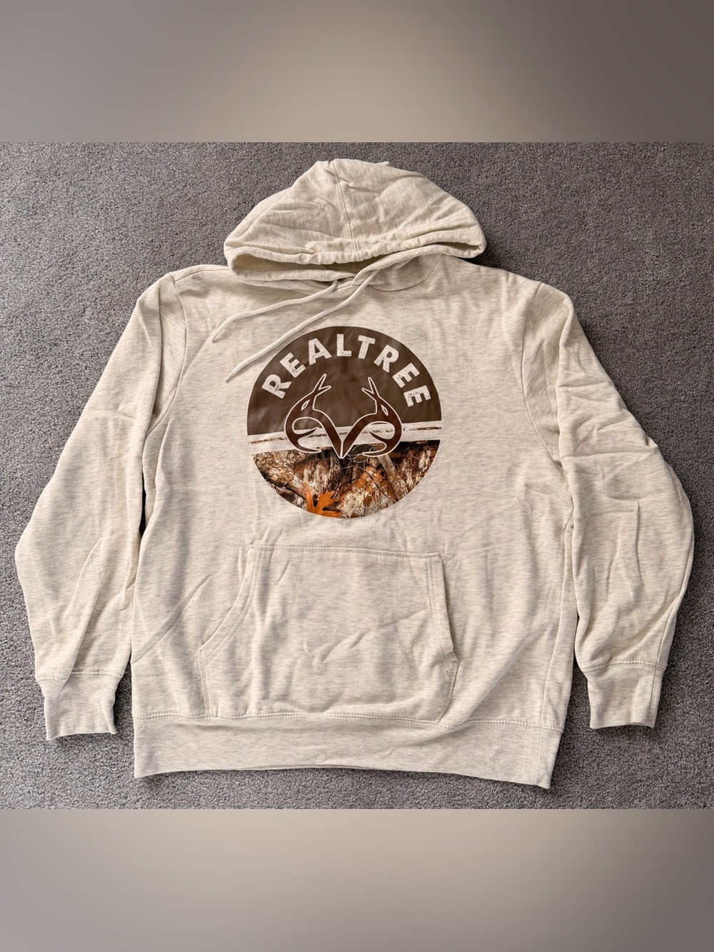 Realtree Camo Logo Hoodie Large Cream Hunting Outdoor Streetwear